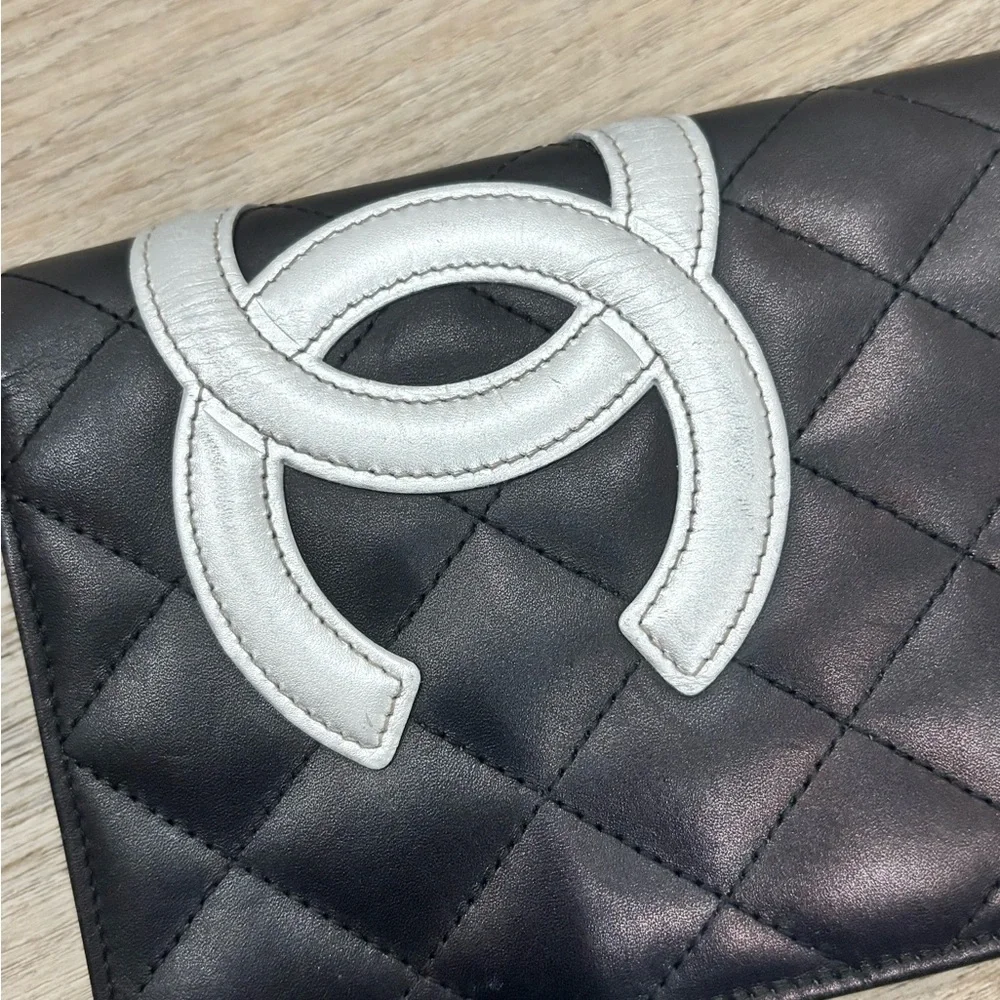 CHANEL Black and Silver Quilted Wallet